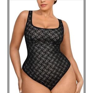 SHAPELLX Size 2XL Lace Body Suits for Women Tummy Control Black Shapewear Bodysu